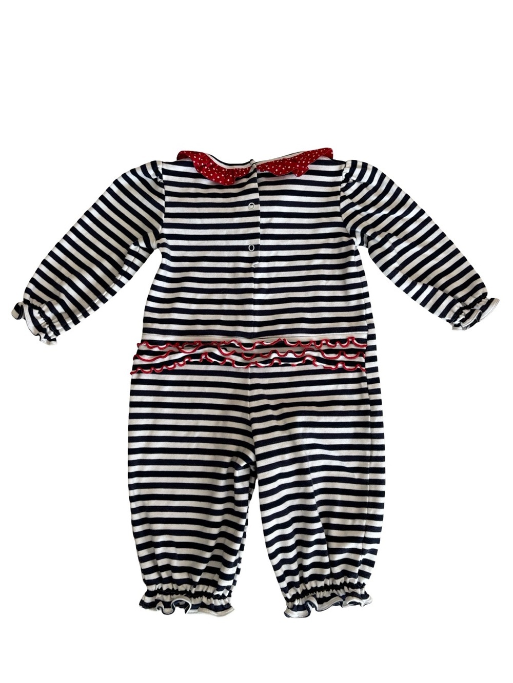 Zuccini 100% Cotton Navy Blue White Red Apple 🍎 Romper Ruffles - Picture 7 of 8
